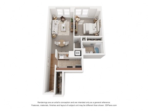 Floor plan for 1 bed, 1 bath, 790 sqft